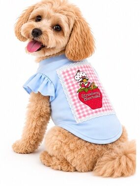 NEW - Strawberry Shortcake Dog Shirt Medium Blue Ruffle Pet Outfit